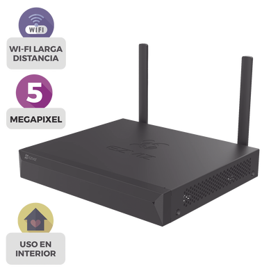 NVR IP / 4 Canales / 5 Megapixel (3K) / Wi-Fi 2.4 GHz Dual Antena / H.265/H.264 / HDMI 2592x1944 / Almacenamiento 8TB / ONVIF