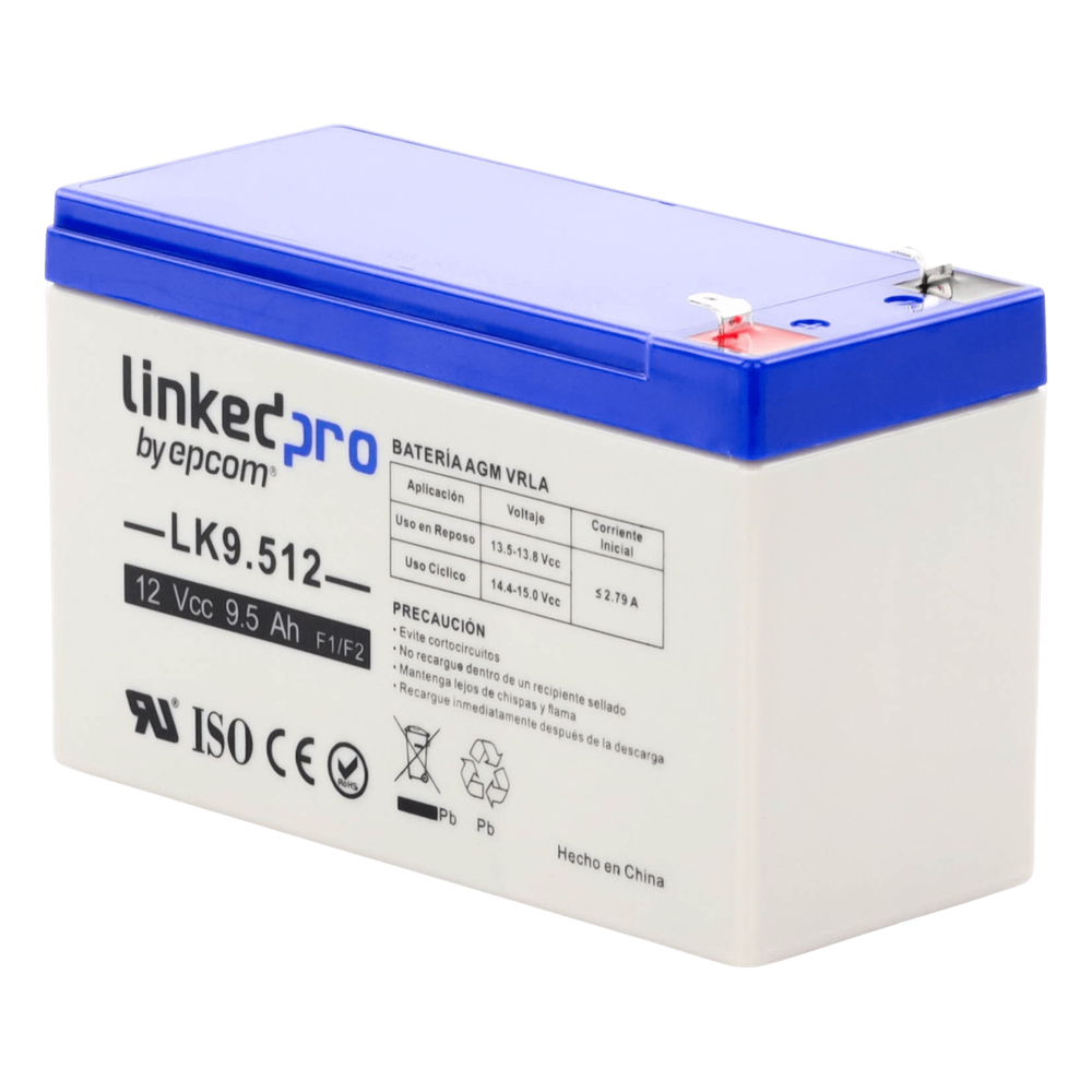 Batería de Respaldo AGM-VRLA / 12 V / 9.5 Ah / Vida Útil 5 Años / Terminales F1 + Adaptador F2 / Certificación UL
