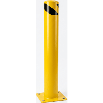Bolardo Fijo de Acero / Diámetro 114 mm / Altura 910 mm (2.99 ft) / Grosor de Pared 2 mm / Base Soldada 150 x 150 mm / Pintura en Polvo