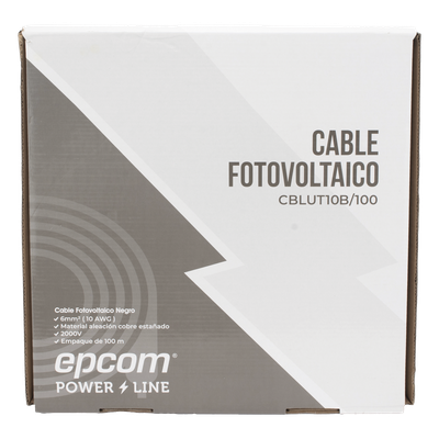 Cable Fotovoltaico / 6 mm² (10 AWG) / 2000V / Rango Térmico -40°C a 120°C / Resistencia UV y Ozono / Rollo 100 m (328.1 ft) / UL 4703 y TUV