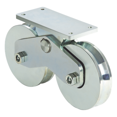 Rueda Doble para Puerta Corrediza / 12 cm Diámetro / 1200 kg Carga / Canal V / 10.04 kg Peso / 0.39 pies Diámetro