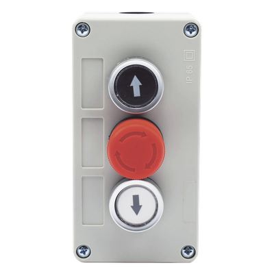 Botonera Triple / Botón Stop Enclavado / 24 VCC / IP40 / 68 x 131 x 51 mm / -20 a 50 °C