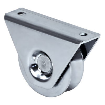 Rueda para Puerta Corrediza / 8 cm (3.15 in) / Carga 200 kg (440 lb) / Montaje en Superficie / Canal Tipo V / Acero Galvanizado