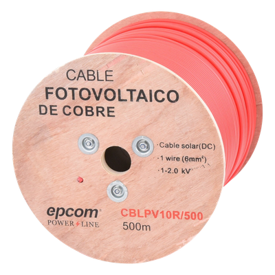 Cable Fotovoltaico / Conductor Cobre 6 mm² (10 AWG) / 2000 Vcc / Rango -40°C a 120°C / Resistencia UV y Ozono / Carrete 500 m (1640.4 ft)