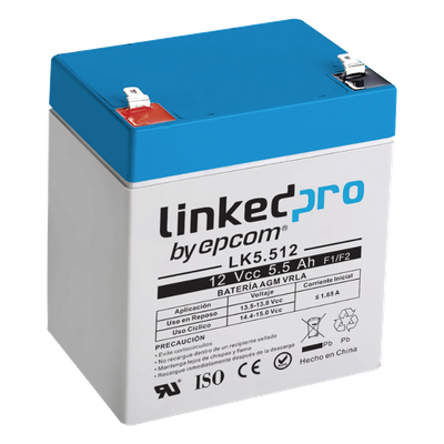 Batería de Respaldo AGM / 12 V / 5.5 Ah / Vida Útil 5 Años / Terminales F1 + Adaptador F2 / UL Certificada