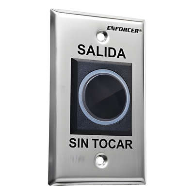 Botón de Salida sin Contacto / Sensor IR Ajustable 6 a 20 cm / LED Bicolor / Relé 0.5 a 30 s / 12-24 VCA/VCC / UL 294
