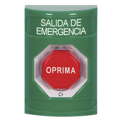 Botón de Salida de Emergencia / Texto en Español / Acción Mantenida / LED de Iluminación / Cubierta Transparente / UL cUL ADA
