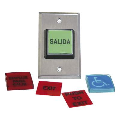 Botón de Salida / Placas Intercambiables Español/Inglés / LED 12 VCC / NO/NC / Acero Inoxidable / ADA