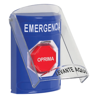 Botón Multipropósito / Superficie / Policarbonato / 2 Relevadores Forma C / LED Tricolor / Emergencia Español / Interior / Sin Bocina Pre-Alarma / Llave Restablecer