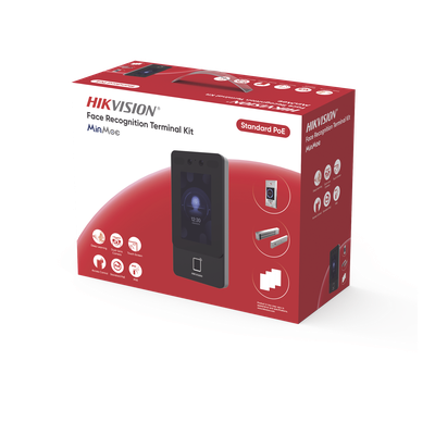 Kit Terminal Control de Acceso / Reconocimiento Facial 1500 Rostros / 3000 Huellas + 3000 Tarjetas / Pantalla Táctil 4.3" / 2 Megapixel Gran Angular / PoE+ / Alimentación Cerradura 12VDC/1A / IP65 / Wi-Fi / Audio Bidireccional / Reconocimiento con Mascarilla / -30°C a 60°C