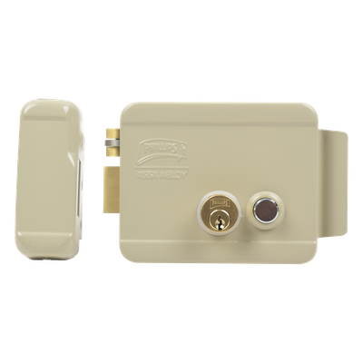 Cerradura Eléctrica / Doble Cerrojo / 12 VCC/VCA / Consumo 2 A/4 A / Botón Integrado / Izquierda / Exterior
