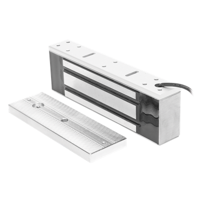 Chapa Magnética / Fuerza de Retención 500 kg (1200 lbs) / IP68 / Voltaje Dual 12/24 VCC / Aluminio Anodizado