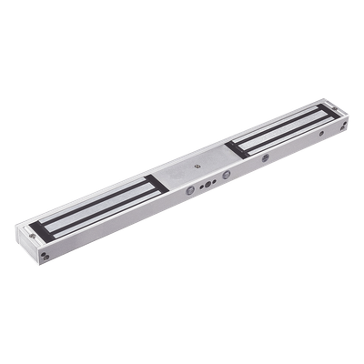Chapa Magnética Doble / 1200 lbs x 2 (544.3 kg x 2) / 12VCC o 24VCC Seleccionable / LED Estado / -20 ~ 55°C / Puertas Doble Hoja