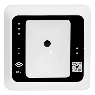 Lector QR y RFID / Salida Wiegand W26/W34/W66 / MIFARE 13.56 MHz / USB y RS485 / Lectura QR 5 cm / RFID 4 cm