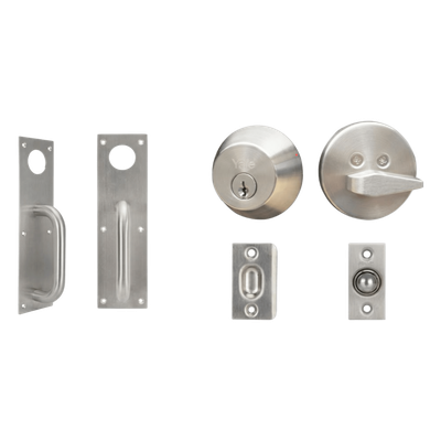 Kit de Herraje para Puerta / Jaladera 30 cm (11.8 in) / Cerrojo B500P con Llave Mariposa / Pestillo de Bola Ajustable / Acero Inoxidable y Cromo