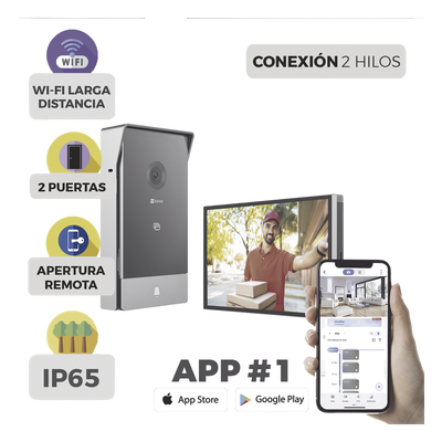 Videoportero IP / 2 Hilos / Monitor 7' Touchscreen / 2K 162° / Wi-Fi Dual 2.4/5 GHz / 2 Salidas de Apertura / IP65 Videoportero IP / 2 Hilos / Monitor 7' Touchscreen / 2K 162° / Wi-Fi Dual 2.4/5 GHz / 2 Salidas de Apertura / IP65