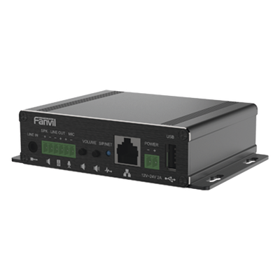 Gateway IP/SIP para Voceo / Amplificador Integrado 30 W / Entrada Audio 3.5 mm / Reproducción MP3 vía USB y TF / PoE 802.3af / 2 Líneas SIP / Códec Opus