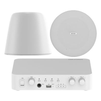 Kit Amplificador de Audio / 80 W / 2 Zonas 40 W / Sistema 100V/70V / 2 Altavoces Colgantes 30 W / Bluetooth / USB / Spotify