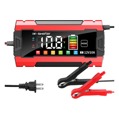Cargador Inteligente Automático / 3 Etapas / 12V 10A / 6 Modos de Batería / LCD / Entrada 100-240V