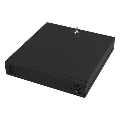 Gabinete Metálico para DVR/NVR / Acero Calibre 20 / Tapa Superior Desmontable / Doble Ventanilla Frontal / Chapa de Seguridad con Llave / Fijación Escritorio o Pared