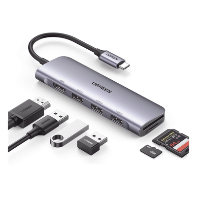Docking Station USB-C / 6 en 1 / HDMI 4K@30Hz / 3 Puertos USB 3.0 / Lector SD + Micro SD / Aluminio