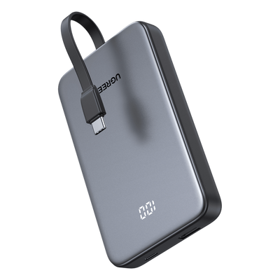 Power Bank / 10000 mAh / 37 Wh / Salida USB-C PD 20W / Salida USB-A SCP 22.5W / Cable USB-C Integrado / Indicador Digital LED