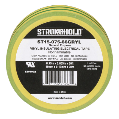 Cinta Eléctrica de Aislamiento / PVC 0.13 mm (5 mil) / 19.05 mm x 20.12 m (66 ft) / Adhesivo a Presión / Amarillo/Verde