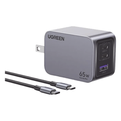Cargador de Pared / 65W / 3 Puertos / 2 USB-C / 1 USB-A / GaNInfinity / PD3.1 / QC4.0 / Aluminio
