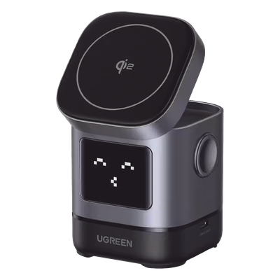 Cargador Inalámbrico / Qi2 15W / Triple Carga Simultánea / Pantalla Inteligente / 25W Total / USB-C 5W para Apple Watch