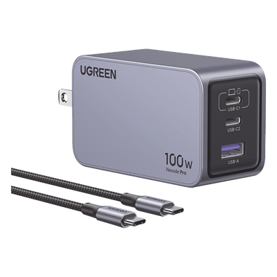 Cargador de Escritorio / 100 W / 3 Puertos / 2 USB-C + 1 USB-A / GaNInfinity / PD3.1 / QC4.0 / Caja de Aluminio