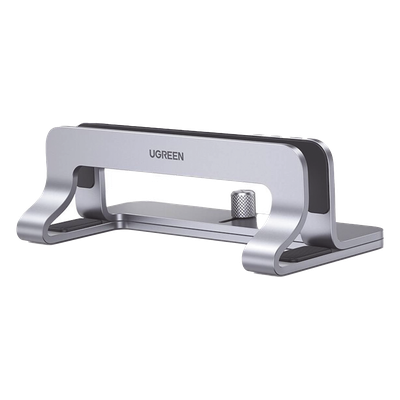 Soporte Vertical para Laptop / Ajustable 12-26 mm / Aluminio y Silicona / Hasta 15.6 pulgadas / Base Antideslizante / Color Plata