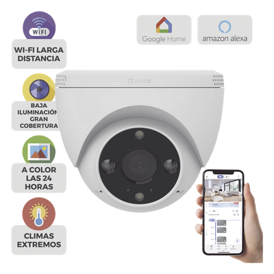 Cámara Domo IP / 3 Megapixel (2K) / Wi-Fi / Visión Nocturna Color 30 m (98.4 ft) / Detección Humana y Vehículo / IP67 / Audio Bidireccional / Ranura Micro SD 512 GB