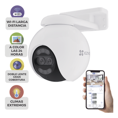 Cámara PT IP / 4K Ultra HD / Panorámica 360° / Visión Nocturna Color 30 m (98.4 ft) / Lente Dual / Wi-Fi / IP65