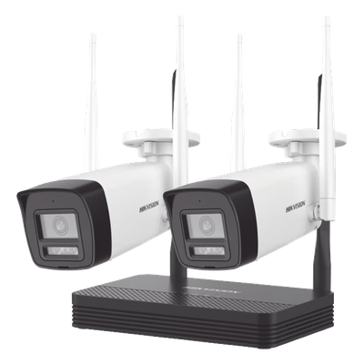 Kit de Videovigilancia IP Inalámbrico / 2 Megapixel / NVS 4 Canales / 2 Cámaras Bala / Dual Light IR 30 m (98.4 ft) + Luz Blanca 20 m (65.6 ft) / Wi-Fi 2.4 GHz / Audio Bidireccional / IP66