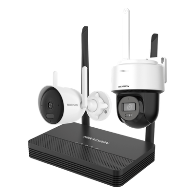 Kit IP Inalámbrico / 2 Megapixel / NVS 4 Canales / 2 Cámaras Wi-Fi / Dual Light 30 m (98.4 ft) / Audio Bidireccional / 97° HFOV