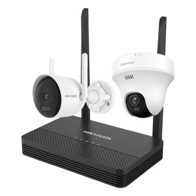 Kit IP Inalámbrico / 4 Megapixel / NVS 4 Canales / 2 Cámaras Wi-Fi / Dual Light IR y Blanco / Audio Bidireccional / IP66 / Micro SD 512 GB