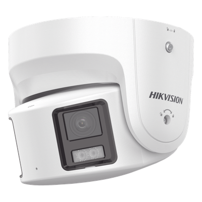 Cámara Turret IP Panorámica / 8 Megapixel / Dual Lente 4 mm 180° / Color 24/7 / WDR 130 dB / Luz Blanca 30 m (98.4 ft) / IP67 / PoE / Audio Bidireccional / AcuSense