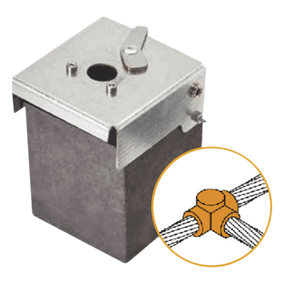 Soldadura Exotérmica / Unión T Horizontal / 1/0 AWG (50 mm²) / 50 Soldaduras / Grafito con Tapa Electrogalvanizada