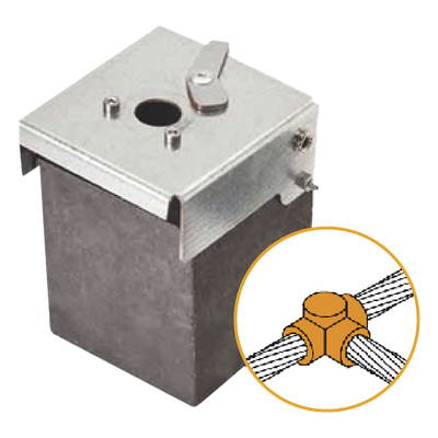 Molde de Grafito Horizontal Unión en T / Cable 2/0 AWG (70 mm²) / 70 Soldaduras / Acero Electrogalvanizado / Normativa UNE 21186