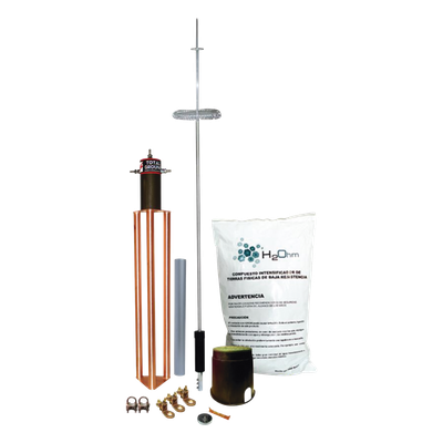 Kit de Pararrayos Dipolo Corona / Ángulo de Protección 72° / Mástil 1.2 m (3.9 ft) / Electrodo 45 A / Accesorios Completos de Instalación