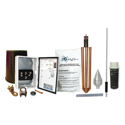 Kit Pararrayo / Protección 160 m (524.9 ft) de Diámetro / Punta Acero Inoxidable / Mástil 1.2 m (3.9 ft) / Sistema de Disipación con Mejorador de Suelo 11 kg / Magnetoactivo
