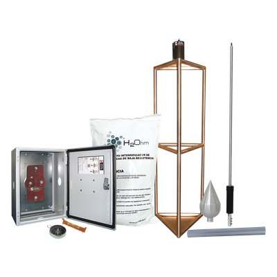 Kit de Protección Contra Rayos / 300 m (984.3 ft) de Diámetro de Protección / Punta Captadora con 95% de Reducción de Caída / Mástil de Aluminio 1.2 m (3.9 ft) / Electrodo 1000 A / Sistema Externo e Interno Combinado
