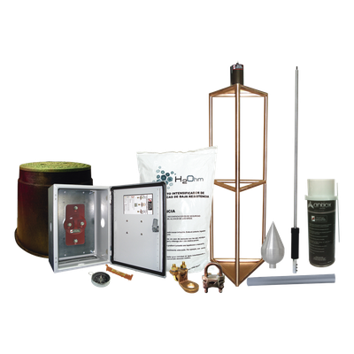 Sistema de Protección Contra Tormentas Eléctricas / 300 m (984.3 ft) de Diámetro / Punta de Aluminio de Alta Conductividad / Electrodo 1000 A / Kit con Accesorios de Instalación