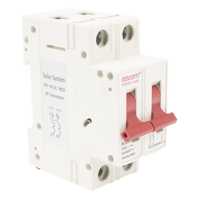 Interruptor Termomagnético DC / 2 Polos / 20 A / 800 VCC / Curva C / 6 kA / Riel DIN
