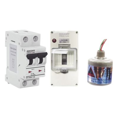 Kit de Centro de Carga DC / Supresor de Descargas Atmosféricas / 800 Vcc / 20 A / 2 Polos / Tiempo de Respuesta 5 ns / Sistemas Fotovoltaicos