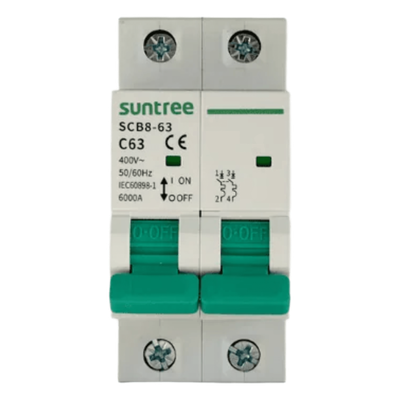 Interruptor Termomagnético / 2 Polos / 40 A / 400 Vca / Curva C / 6 kA / Riel DIN 35 mm