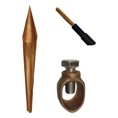 Kit de Puesta a Tierra / Varilla 5/8" x 1.5 m (4.9 ft) / Cable 6 AWG 10 m (32.8 ft) / Conector de Bronce / Aprobación UL 4703