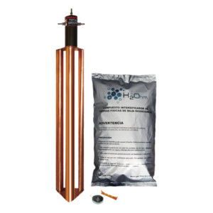 Kit de Puesta a Tierra / 100 A / Electrodo Cobre Electrolítico / Filtro LCR 1/2" / Compuesto H2Ohm / Resistencia <2 ohm Kit de Puesta a Tierra / 100 A / Electrodo Cobre Electrolítico / Filtro LCR 1/2" / Compuesto H2Ohm / Resistencia <2 ohm