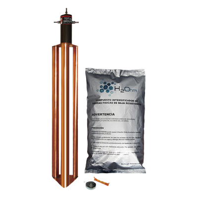 Kit de Puesta a Tierra / 100 A / Electrodo Cobre Electrolítico / Filtro LCR 1/2" / Compuesto H2Ohm / Resistencia <2 ohm Kit de Puesta a Tierra / 100 A / Electrodo Cobre Electrolítico / Filtro LCR 1/2" / Compuesto H2Ohm / Resistencia <2 ohm