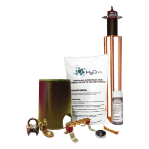 Kit de Puesta a Tierra / Electrodo 100 A / Resistencia < 2 Ohm / Compuesto H2OHM / Diseño Magnetoactivo / Cobre Electrolítico Kit de Puesta a Tierra / Electrodo 100 A / Resistencia < 2 Ohm / Compuesto H2OHM / Diseño Magnetoactivo / Cobre Electrolítico